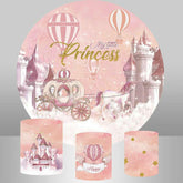 Aperturee Princess Castle Pink Carriage Round Birthday Backdrop